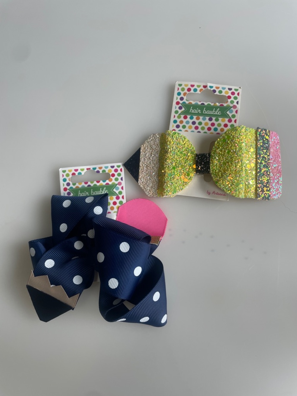 Back to School Pencil Girl Hair Bow Clips Set of 2